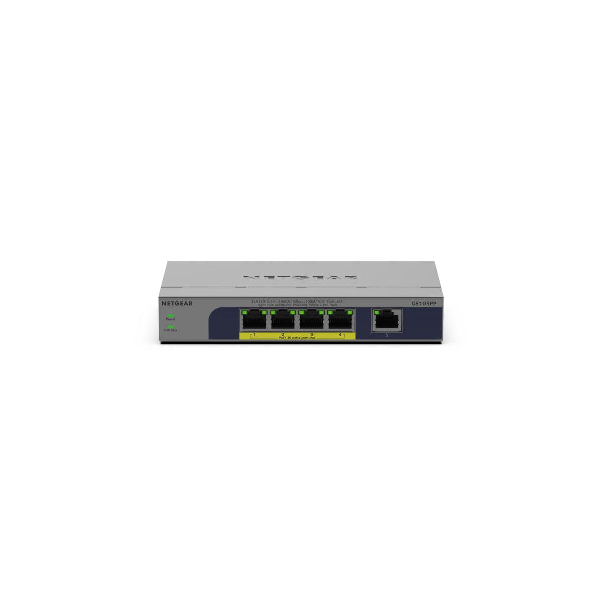 NETGEAR GS105PP Non gestito Gigabit Ethernet (10/100/1000) Supporto Power over Ethernet (PoE) Montaggio da desktop/parete Grigio