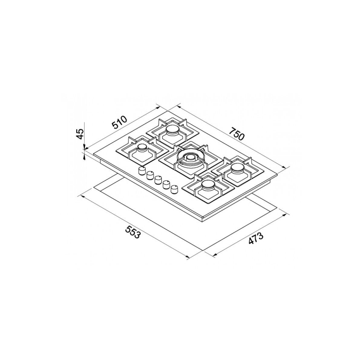 Elleci Plano 75 G51 piano cottura Avena Da incasso 75 cm Gas 5 Fornelli