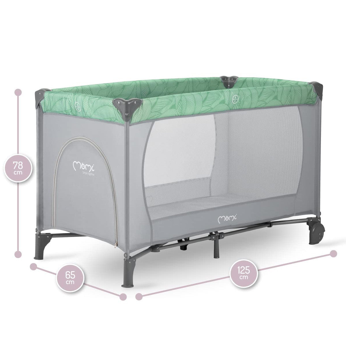 Momi Lettino Da Viaggio Belove 3 In 1 Con Materassino E Borsa, 0-36 Mesi, Max 15 Kg, 125x65x78 Cm, Verde