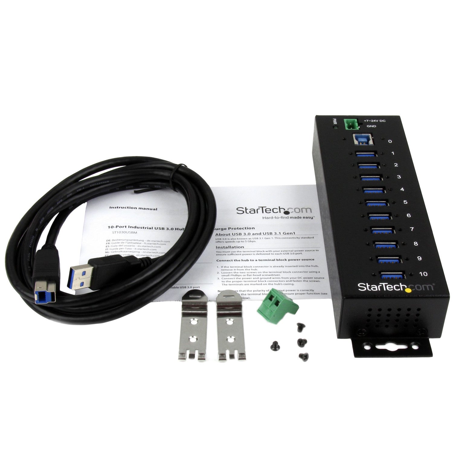 StarTech.com ST1030USBM hub di interfaccia USB 3.2 Gen 1 (3.1 Gen 1) Type-B 5000 Mbit/s Nero
