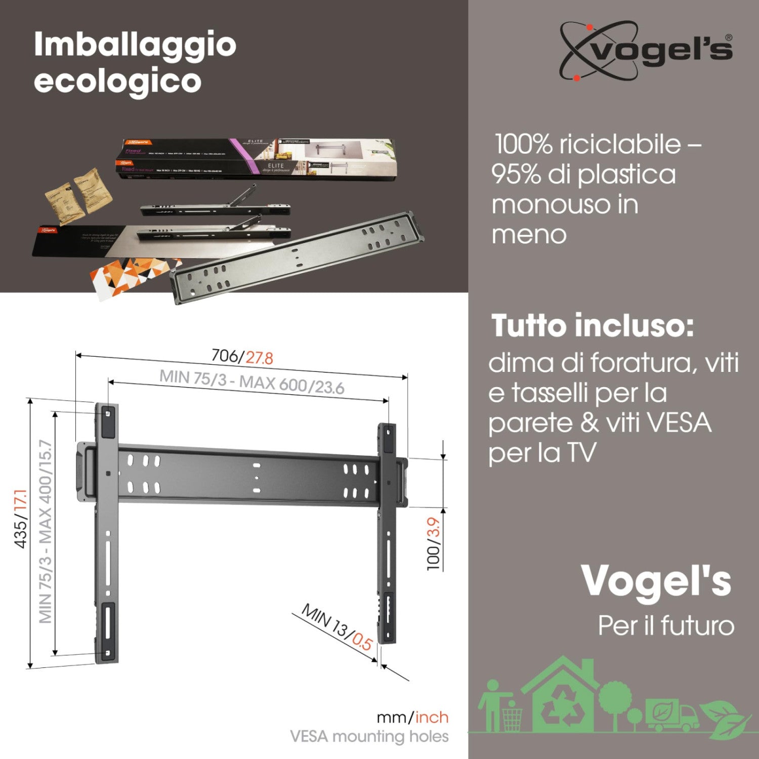 Vogel's TVM 5705 Supporto Da Parete Fisso Per TV 40-110'' Fino A 100 Kg VESA 600x400