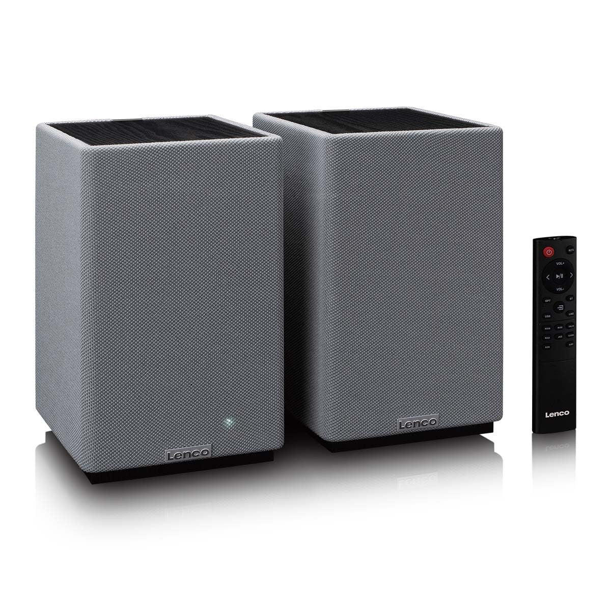 Lenco SPB-240BKGY Coppia Altoparlanti Stereo Hi-Fi Bluetooth 5.3 - 2x40W RMS - Amplificatore Classe D - DSP - RCA - Ottico - USB - Telecomando - Grigio/Nero