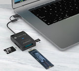 Techly Adattatore USB-A/USB-C a NVMe/SATA M.2 con Lettore Memorie SD/TF Nero