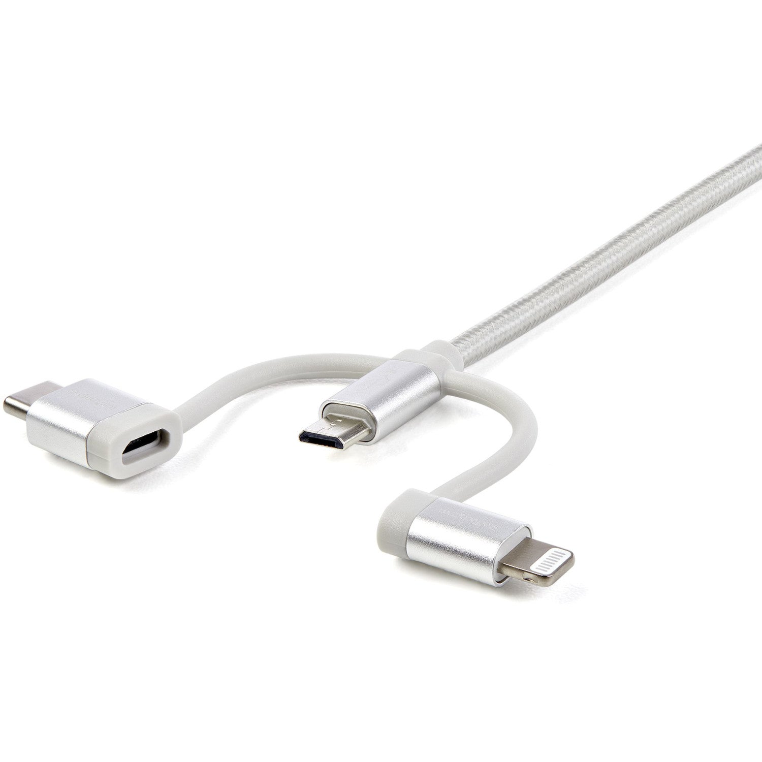 StarTech.com Cavo di ricarica multiplo USB da 1m - Adattatore da USB a Micro-USB o USB-C o Lightning per iPhone / iPad / iPod / Android - Certificato Apple MFi - Caricatore USB 3 in 1 - Intrecciato