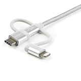 StarTech.com Cavo di ricarica multiplo USB da 1m - Adattatore da USB a Micro-USB o USB-C o Lightning per iPhone / iPad / iPod / Android - Certificato Apple MFi - Caricatore USB 3 in 1 - Intrecciato