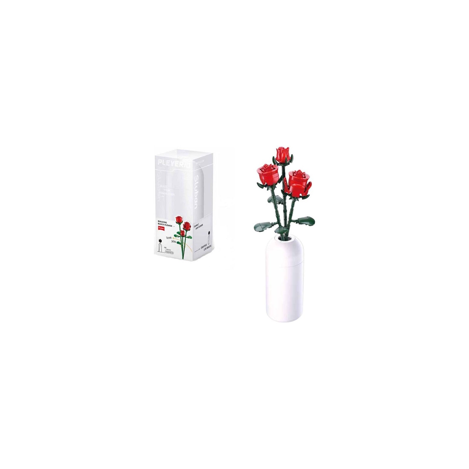 Sluban M38 B1101 04 Rose Rosse con vaso Bianco
