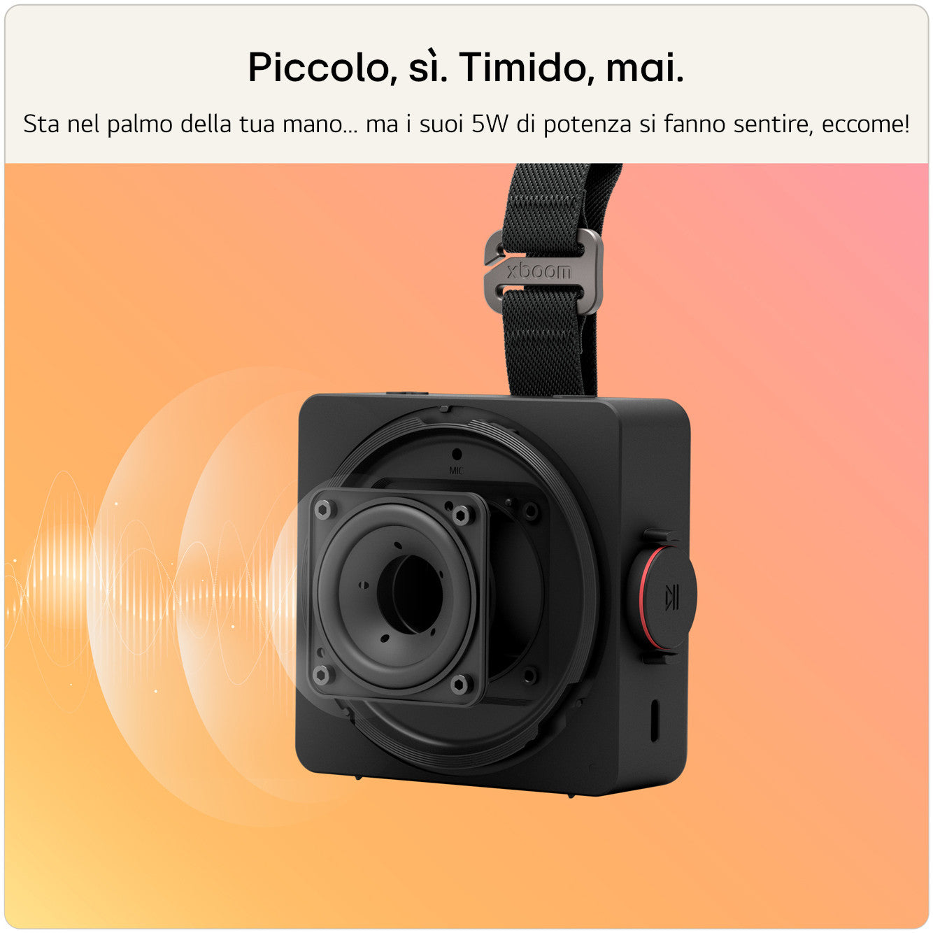 LG xboom Mini by will.i.am, Speaker Bluetooth portatile 5W, Compatto e versatile, 10 ore di autonomia, IP67, Grey