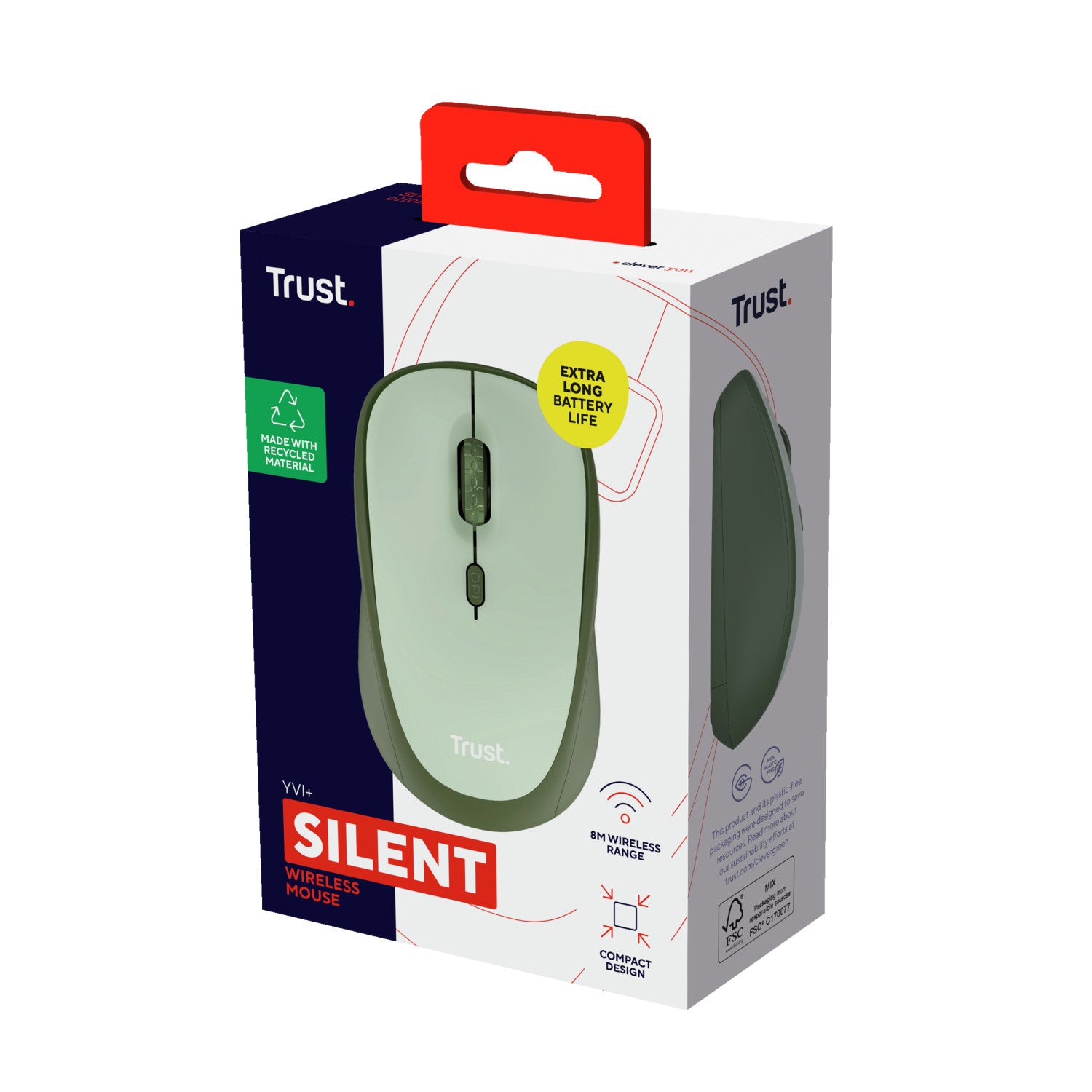 Trust B0BL7QWTP2 Mouse Yvi Wireless Eco 1600DPI Nero Verde