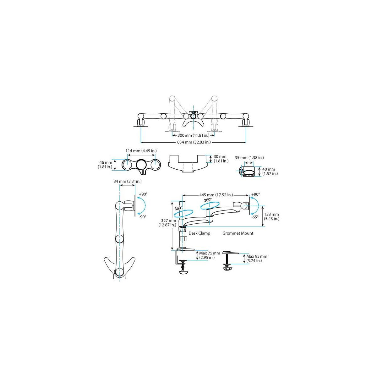 StarTech.com ARMDUAL supporto da tavolo per Tv a schermo piatto 61 cm (24") Nero Scrivania