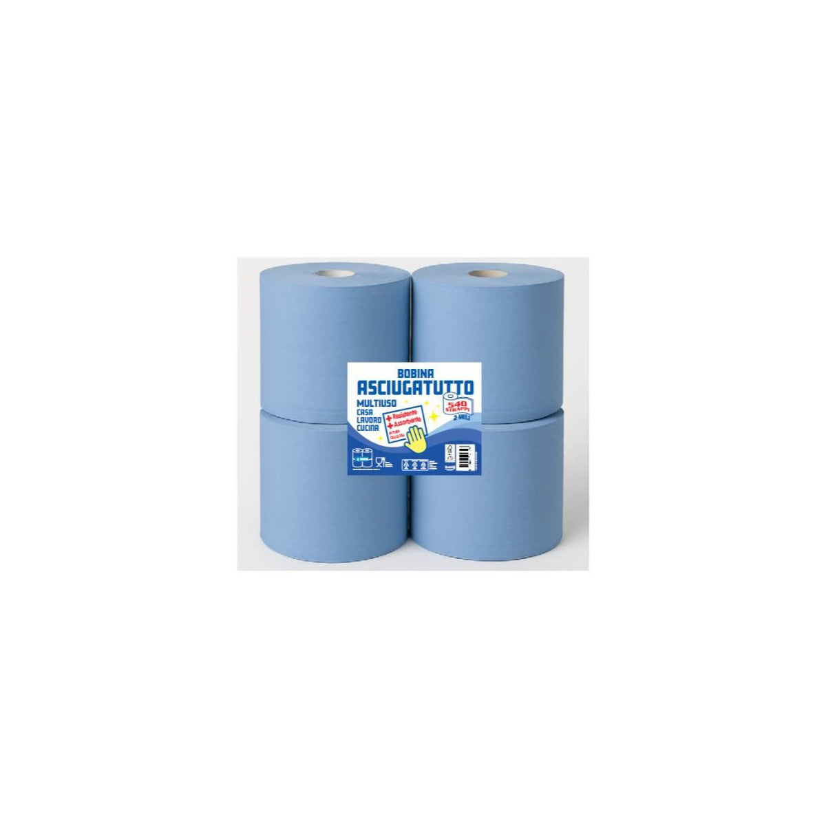 Bobine Asciugatutto Scatolificio 2 Veli 540 Strappi Blu Pura Cellulosa Confezione 4 Pezzi