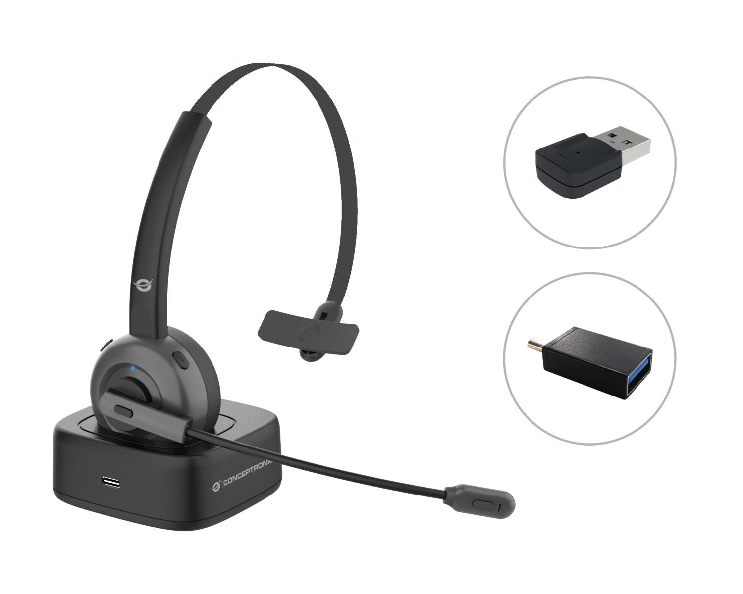 Conceptronic POLONA03BDA cuffia e auricolare Cuffie Wireless A Padiglione Ufficio Bluetooth Base di ricarica Nero