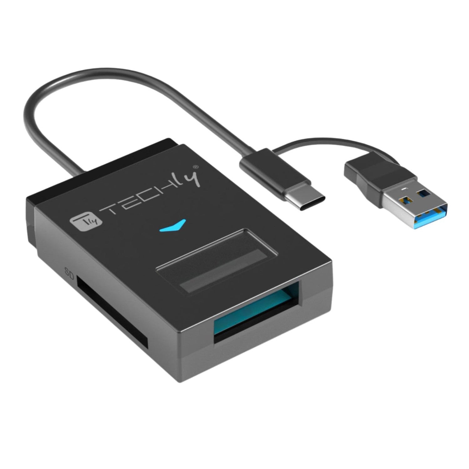 Techly Adattatore USB-A/USB-C a NVMe/SATA M.2 con Lettore Memorie SD/TF Nero