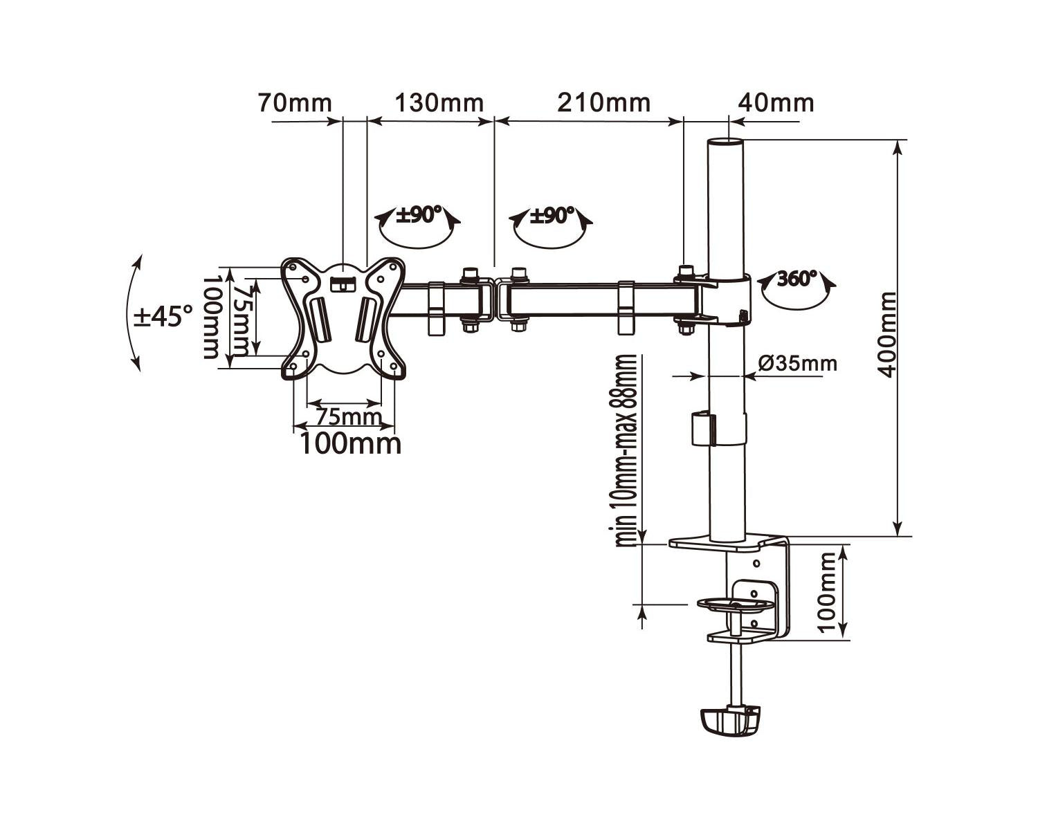 Equip 650151 supporto da tavolo per Tv a schermo piatto 68,6 cm (27") Nero Scrivania