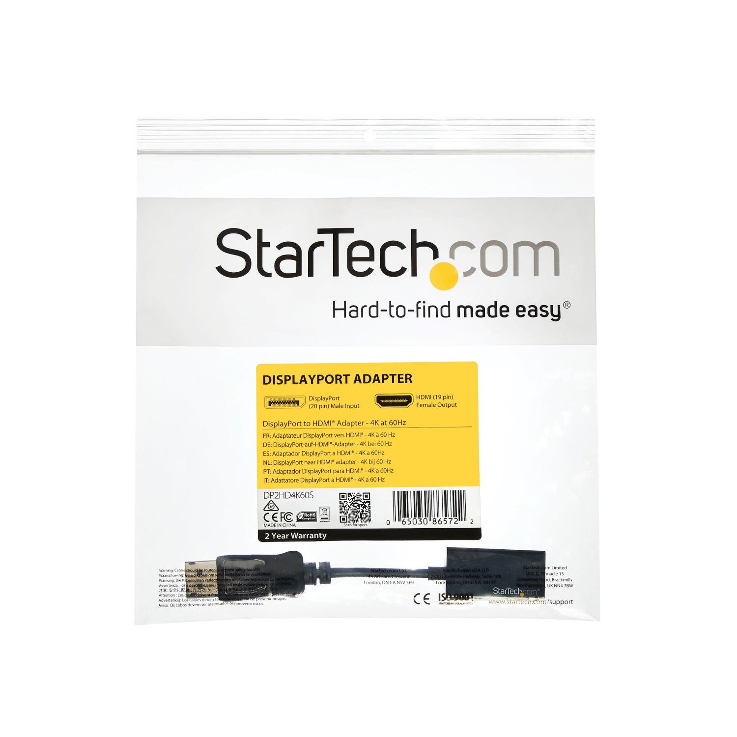 StarTech.com DP2HD4K60S cavo e adattatore video 0,215 m Nero