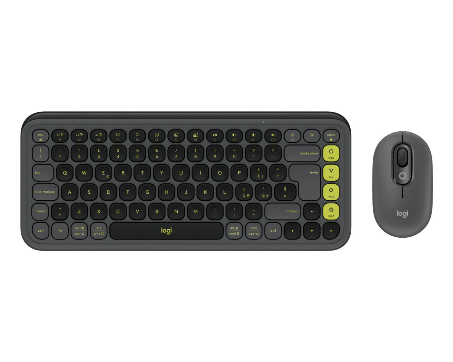 Logitech POP Icon Combo tastiera Mouse incluso Universale Bluetooth QWERTY Indiano Grafite, Verde