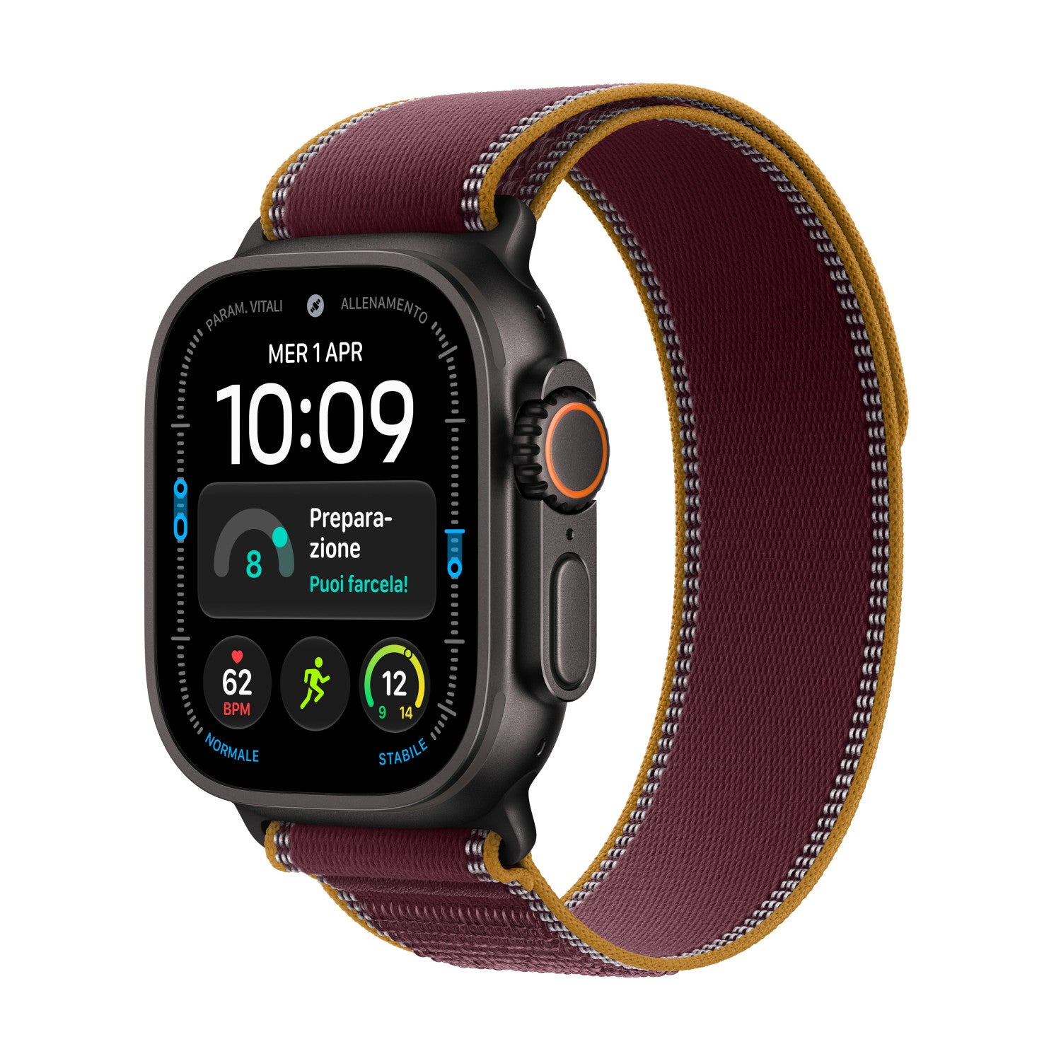 Apple Watch Ultra 4 GPS + Cellular, Cassa 49 mm in titanio nero con Trail Loop borgogna - S/M