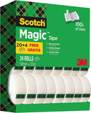 Scotch Magic 810 Nastro Adesivo Trasparente Opaco Scrivibile 19 mm x 33 m - Value Pack 24 Rotoli