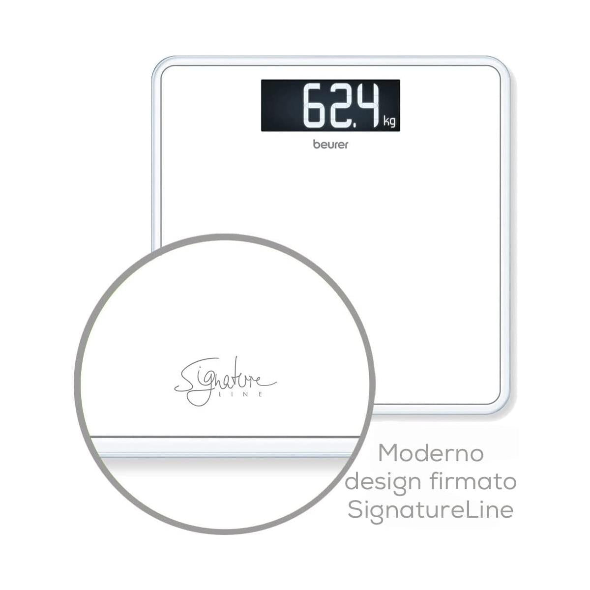 Beurer GS 400 SignatureLine White Bilancia in Vetro con Portata fino a 200 kg 31 x 31 cm Bianco