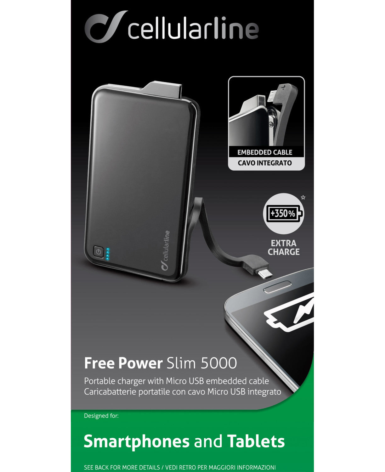 Cellularline 5000mAh Micro USB Polimeri di litio (LiPo) Nero