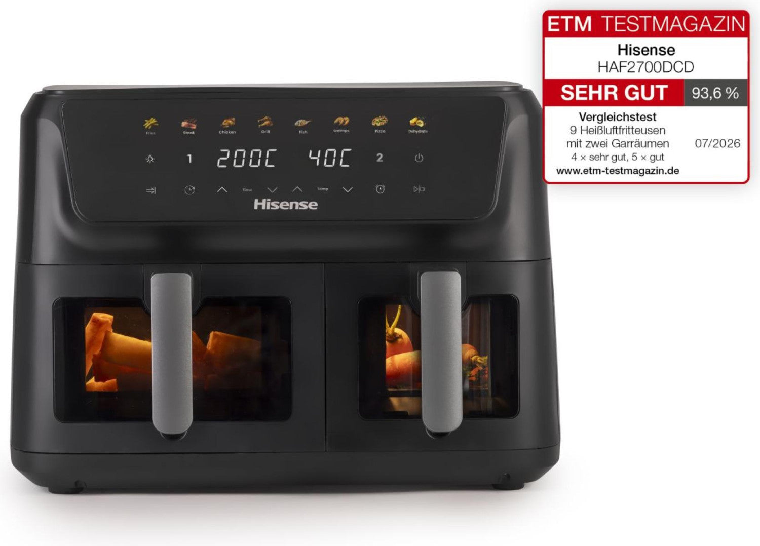 Hisense HAF2700DCD Doppia 11 L Indipendente 2700 W Friggitrice ad aria calda Nero