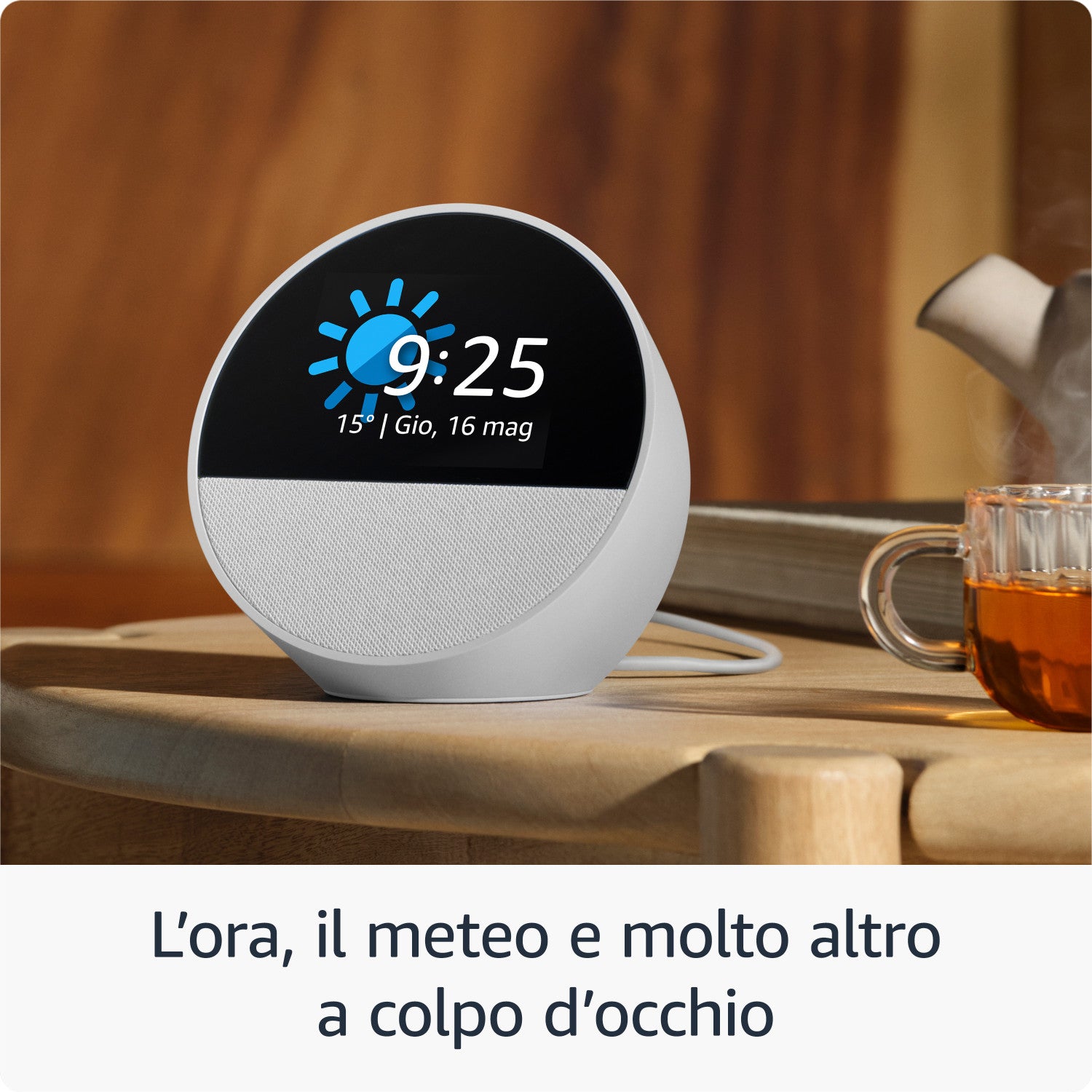 Amazon Nuovo Echo Spot (modello 2024) Sveglia intelligente con suono di qualità e Alexa Bianco
