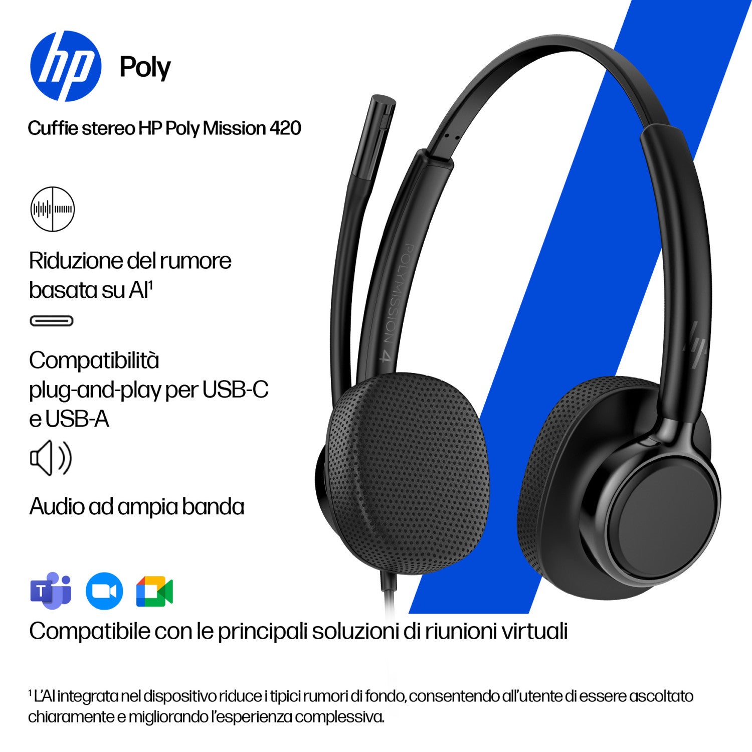 HP Poly Cuffie cablate stereo Mission 425 USB