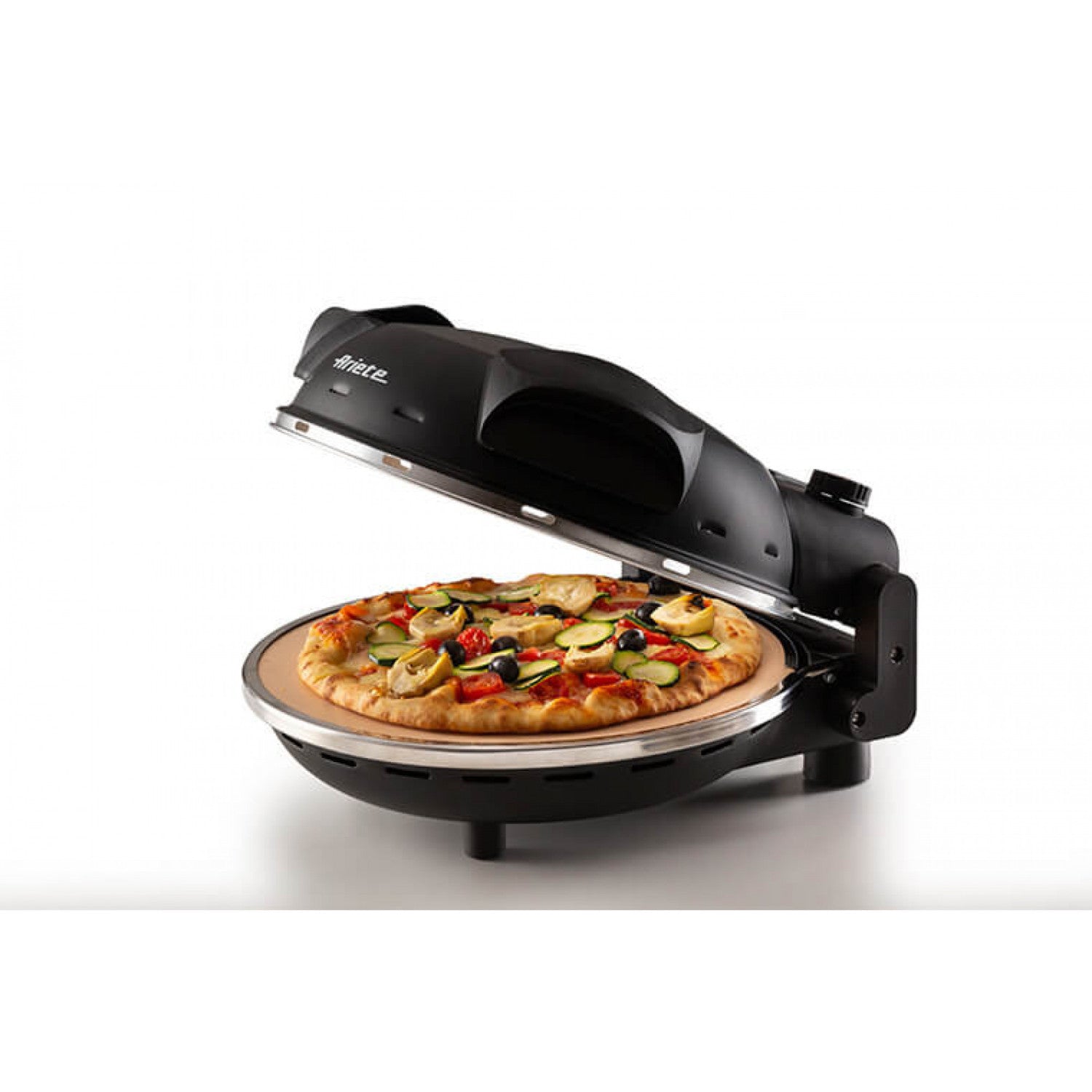 Ariete 917 Forno Pizza - Pizza in 4 minuti - Piastra in pietra refrattaria con trattamento antiaderente - Temperatura max 400 gradi - 1200 Watt - Timer 30 minuti - Nero