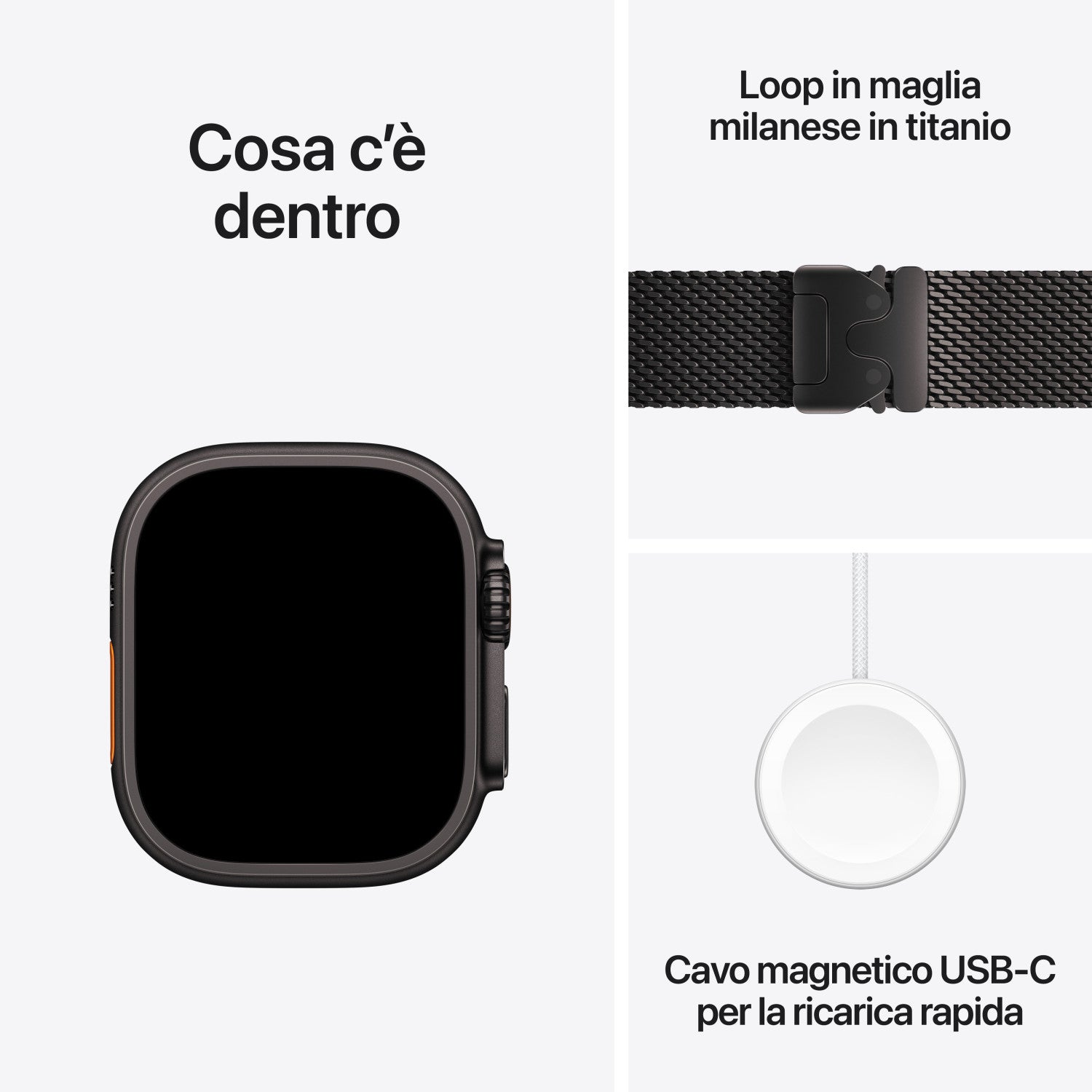 Apple Watch Ultra 2 GPS Cellular 49mm Cassa Titanio Nero con Nero Titanium Milanese Loop M