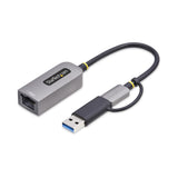 StarTech.com Adattatore da USB-C a Ethernet con dongle USB-A, 10/100/1000Mbps, adattatore di rete da USB 3.0 a Gigabit Ethernet, cavo collegato 6in/15cm, adattatore USB GbE