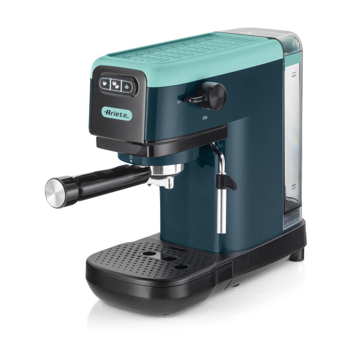 Ariete 1399 Macchina da caffè espresso Light Aquamarine, Per polvere e cialde ESE, 1300 W, Capacità 1,1L, 15 bar di pressione, Filtro 1, 2 tazze e cialda ESE, Cappuccino, Verde