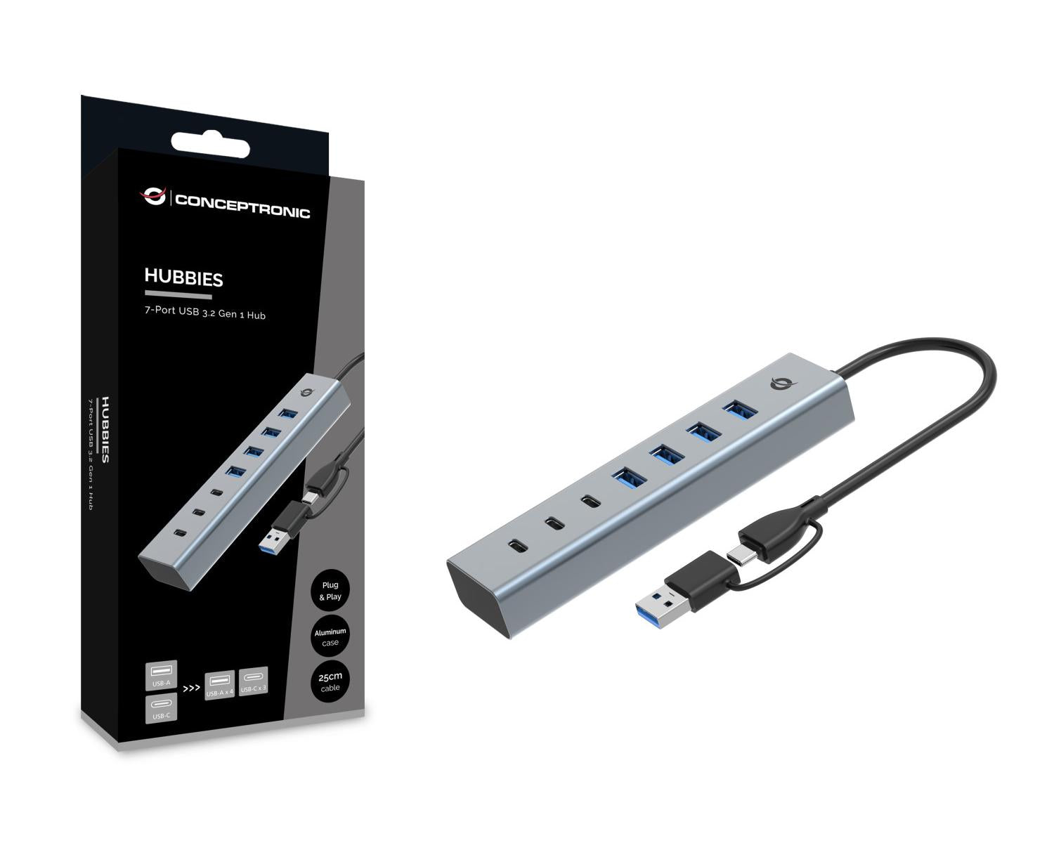 Conceptronic HUBBIES20G hub di interfaccia USB 3.2 Gen 1 (3.1 Gen 1) Type-C 5000 Mbit/s Grigio