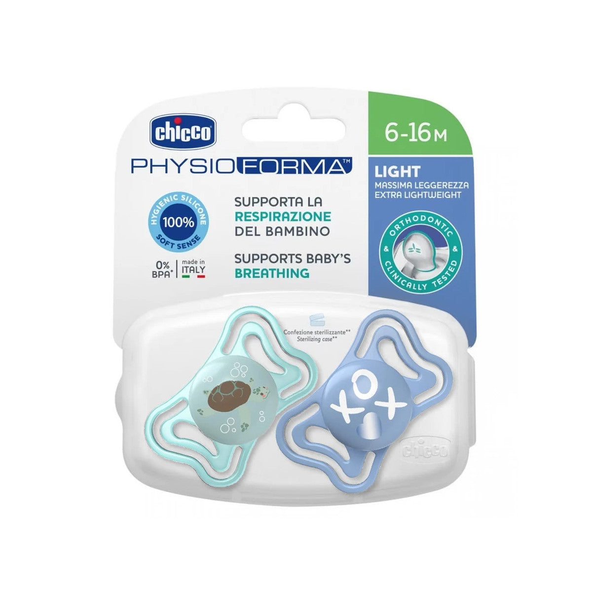 Chicco Succhietto Physioforma Light Silicone 6-16M Azzurro 2 Pz