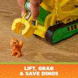 PAW Patrol : The Dino Movie, Rubble Dino Rescue Bulldozer con azione triturante e tenaglia articolata, 2 action figure e un veicolo, giocattoli per bambine e bambini dai 3 anni in su