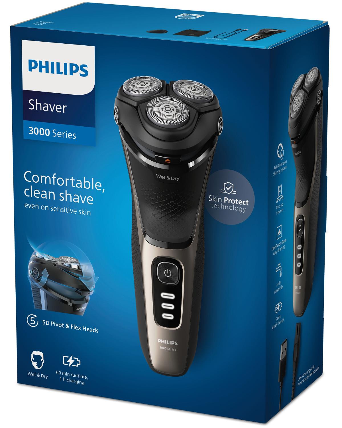 Philips Shaver 3000 Series S3242/12 Rasoio Elettrico Wet e Dry Nero