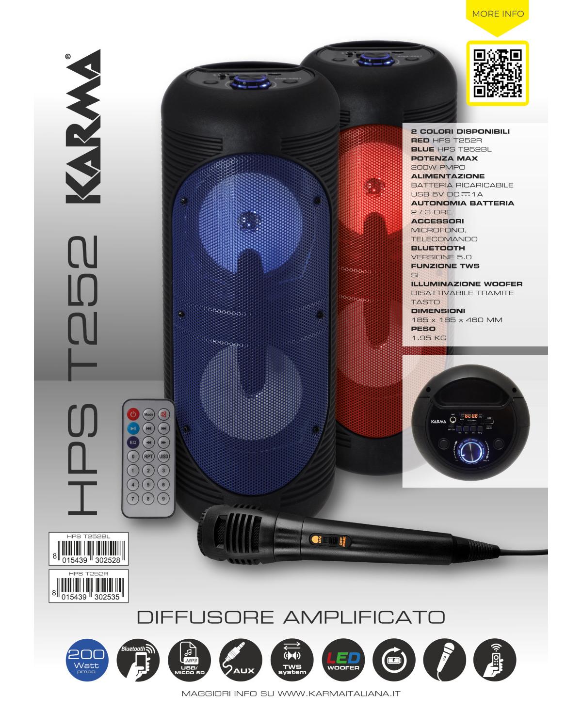 Karma Italiana HPS T252BL altoparlante 1-via Nero Con cavo e senza cavo 20 W