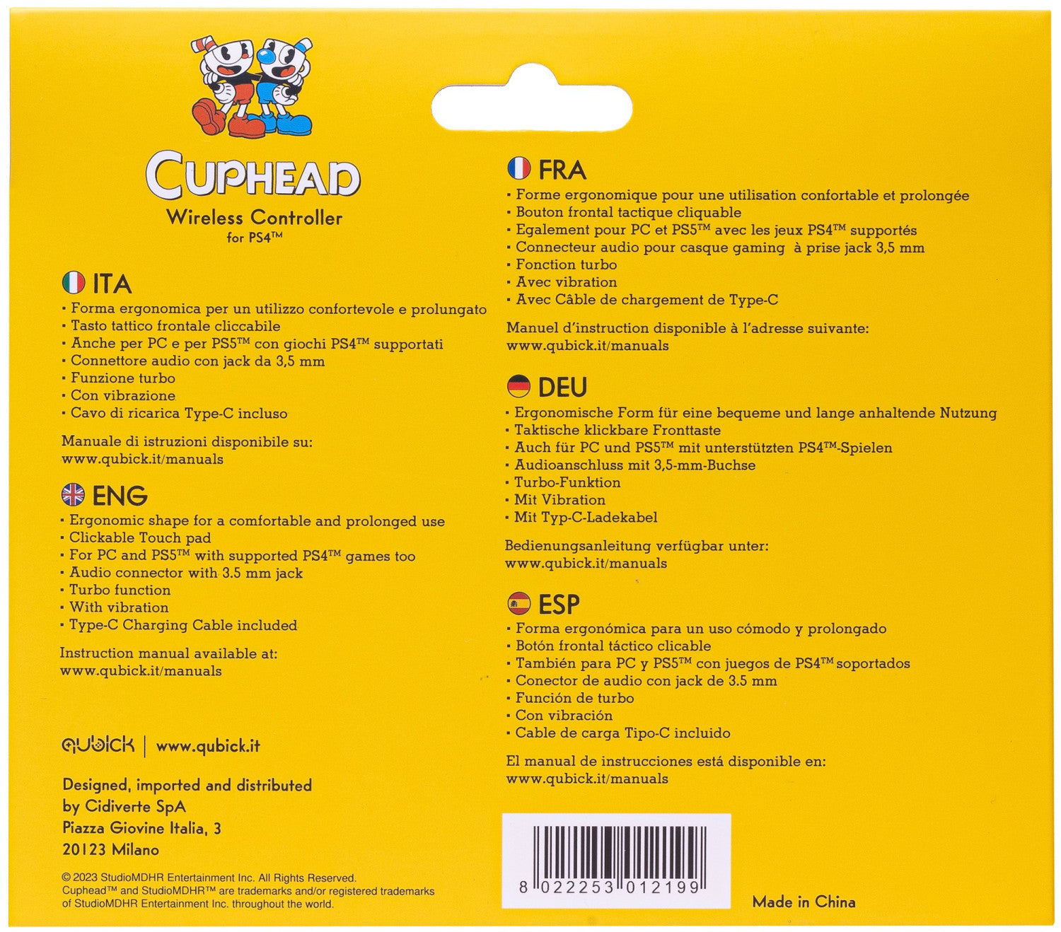 Qubick ACP40224 periferica di gioco Giallo Bluetooth/USB