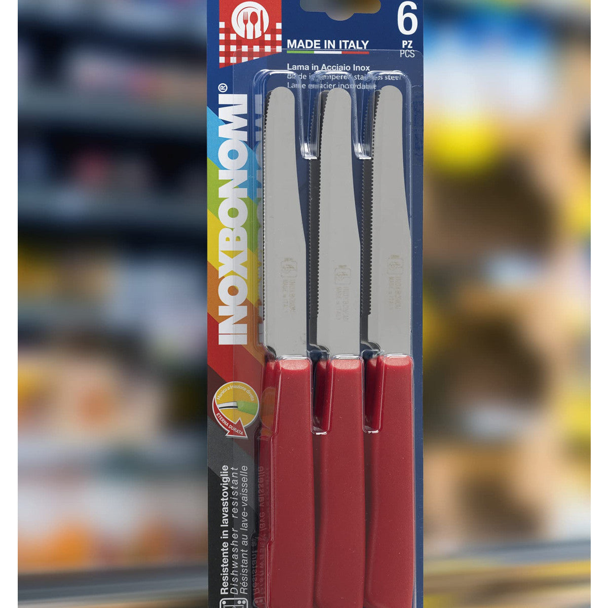 Bonomi Set 6 Coltelli da Tavola Lama Seghettata Inox Manico Arancione Made in Italy