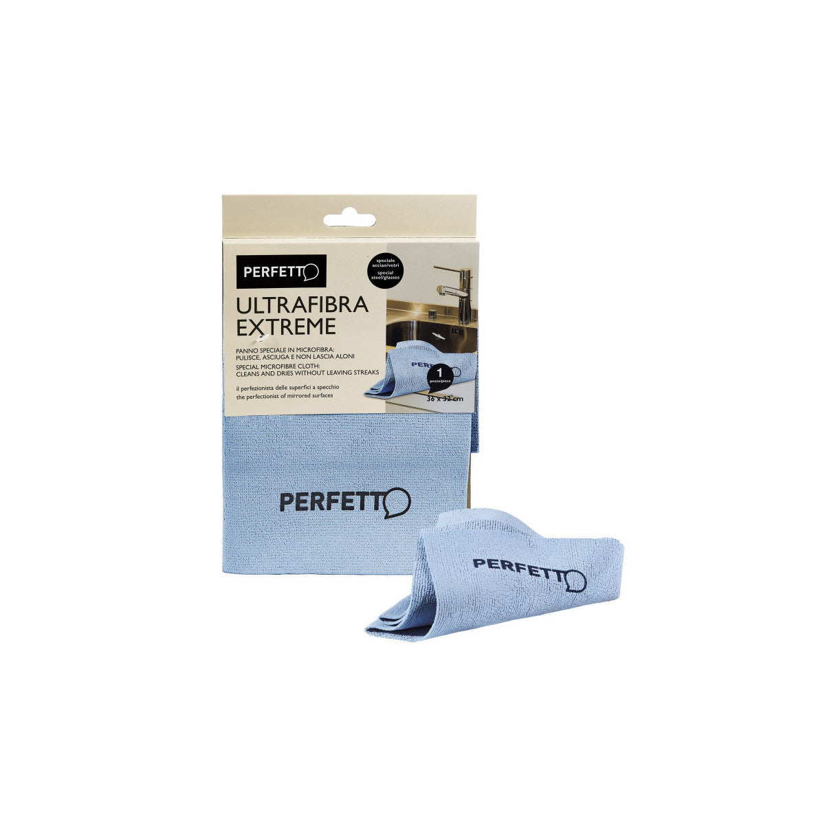 Perfetto Panno Multiuso Extreme in Microfibra per Acciaio e Vetri - 32x36 cm - Blu - 0264E