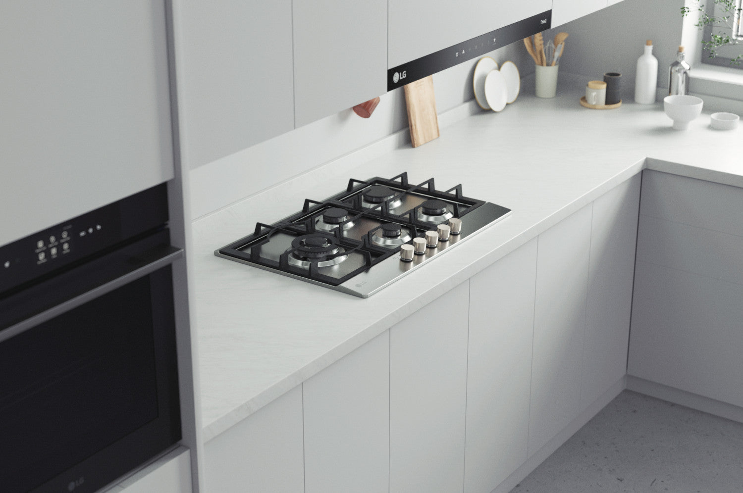LG CBGZ3016S Piano cottura a gas 75cm, 11,5kW, 5 bruciatori, Griglie in ghisa, Piatto inox