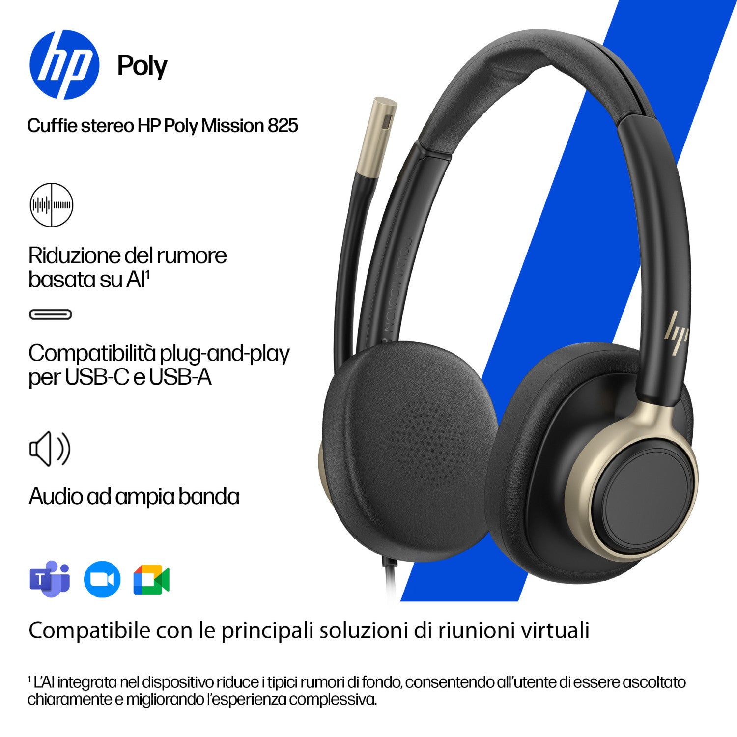 HP Poly Cuffie cablate stereo Mission 825 USB