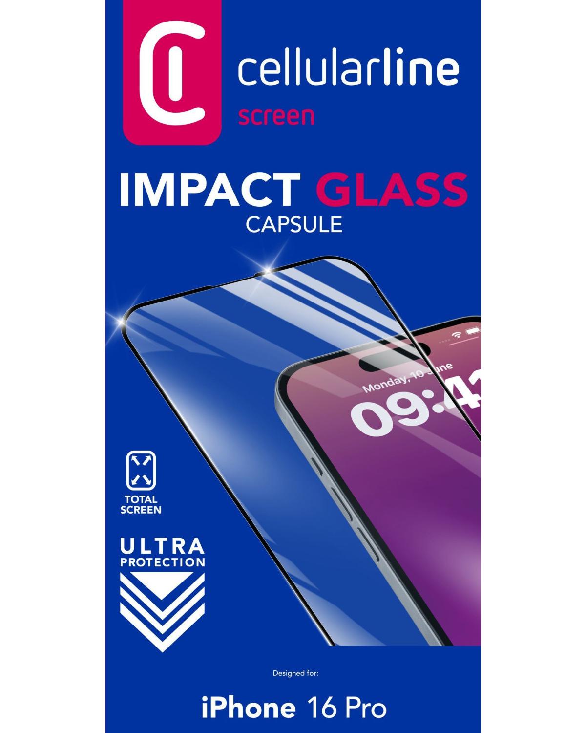 Cellularline Impact Glass Capsule iPhone 16 Pro vvetro temperato