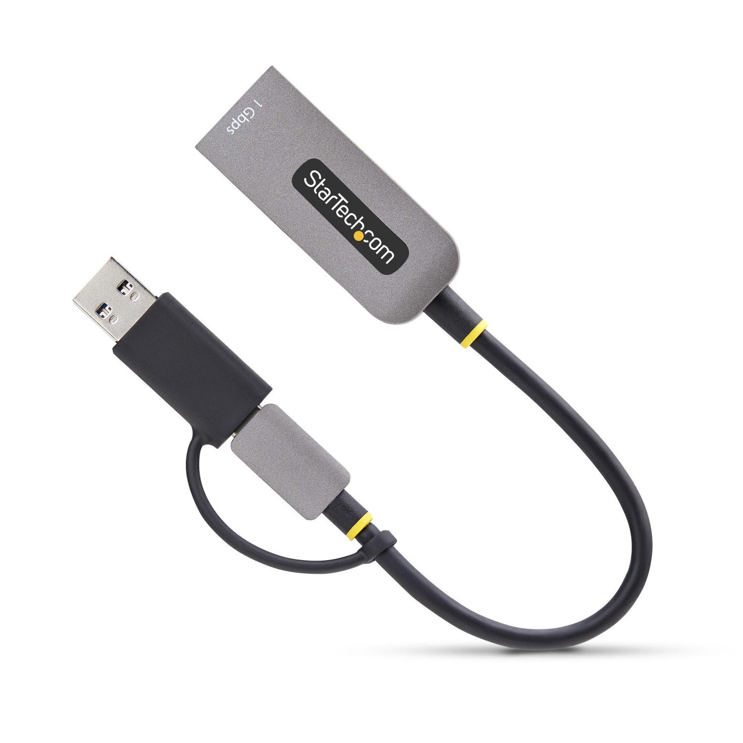 StarTech.com Adattatore da USB-C a Ethernet con dongle USB-A, 10/100/1000Mbps, adattatore di rete da USB 3.0 a Gigabit Ethernet, cavo collegato 6in/15cm, adattatore USB GbE