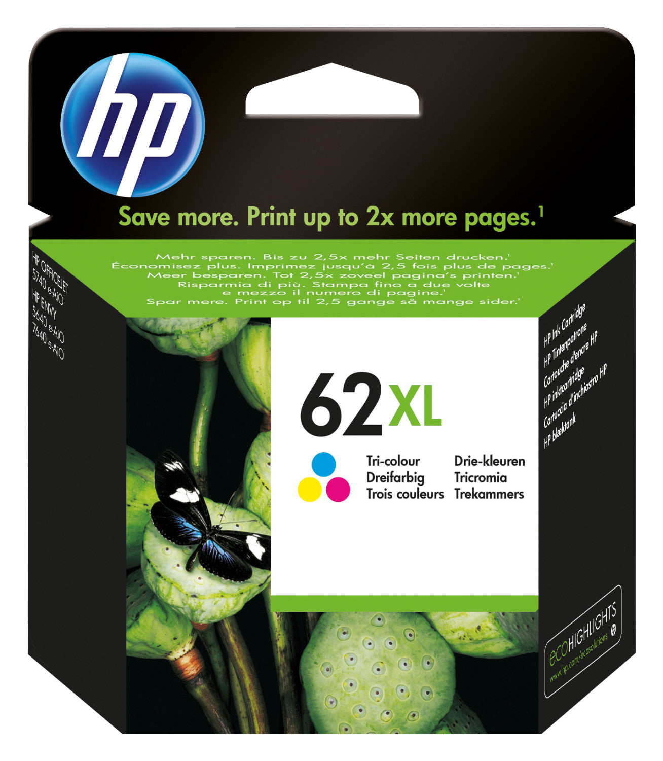 HP 62XL C2P07AE 301 High Yield Tri Color Original Ink Cartridge Cartuccia d'Inchiostro 1 pz Resa Elevata XL Ciano Magenta Giallo