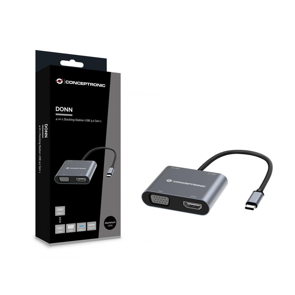 Conceptronic DONN16G Cablato USB 3.2 Gen 1 (3.1 Gen 1) Type-C Grigio