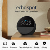 Amazon Nuovo Echo Spot (modello 2024) Sveglia intelligente con suono di qualità e Alexa Nero