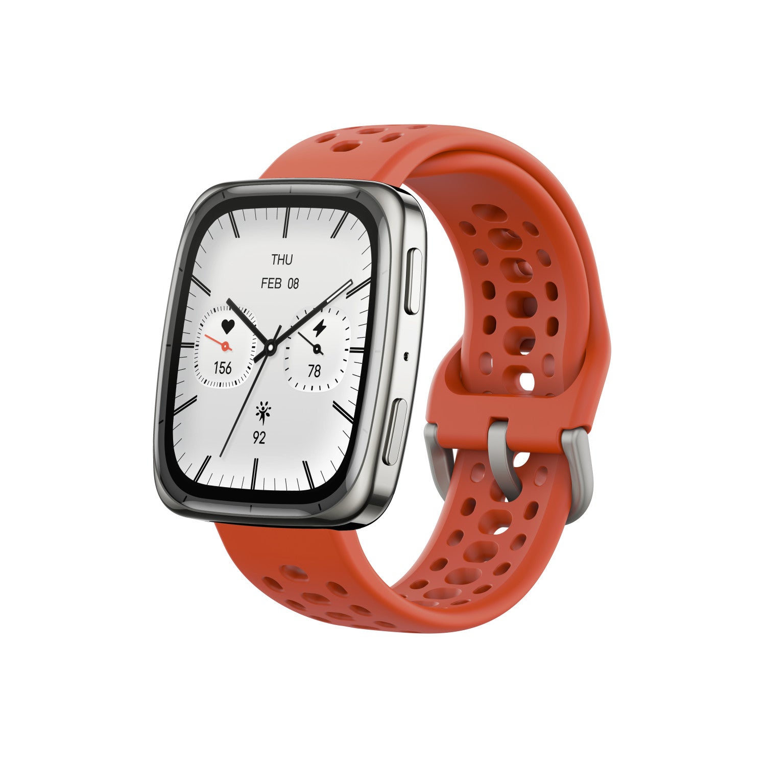 Amazfit Active 2 Square secondo cinturino rosso in silicone Vetro zaffiro con display AMOLED Pagamento contactless 5 sistemi satellitari mappe offline Durata della batteria fino a 10 giorni