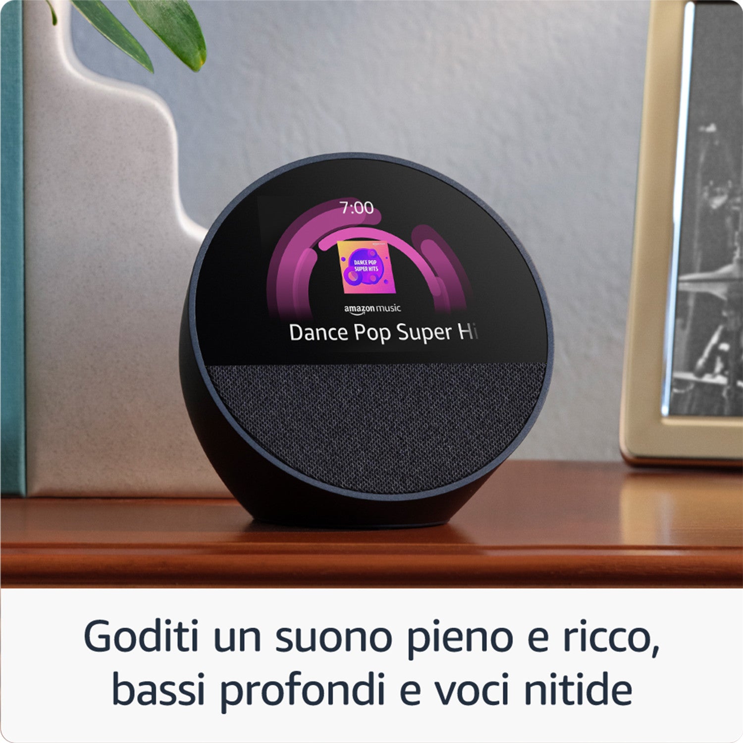 Amazon Nuovo Echo Spot (modello 2024) Sveglia intelligente con suono di qualità e Alexa Nero