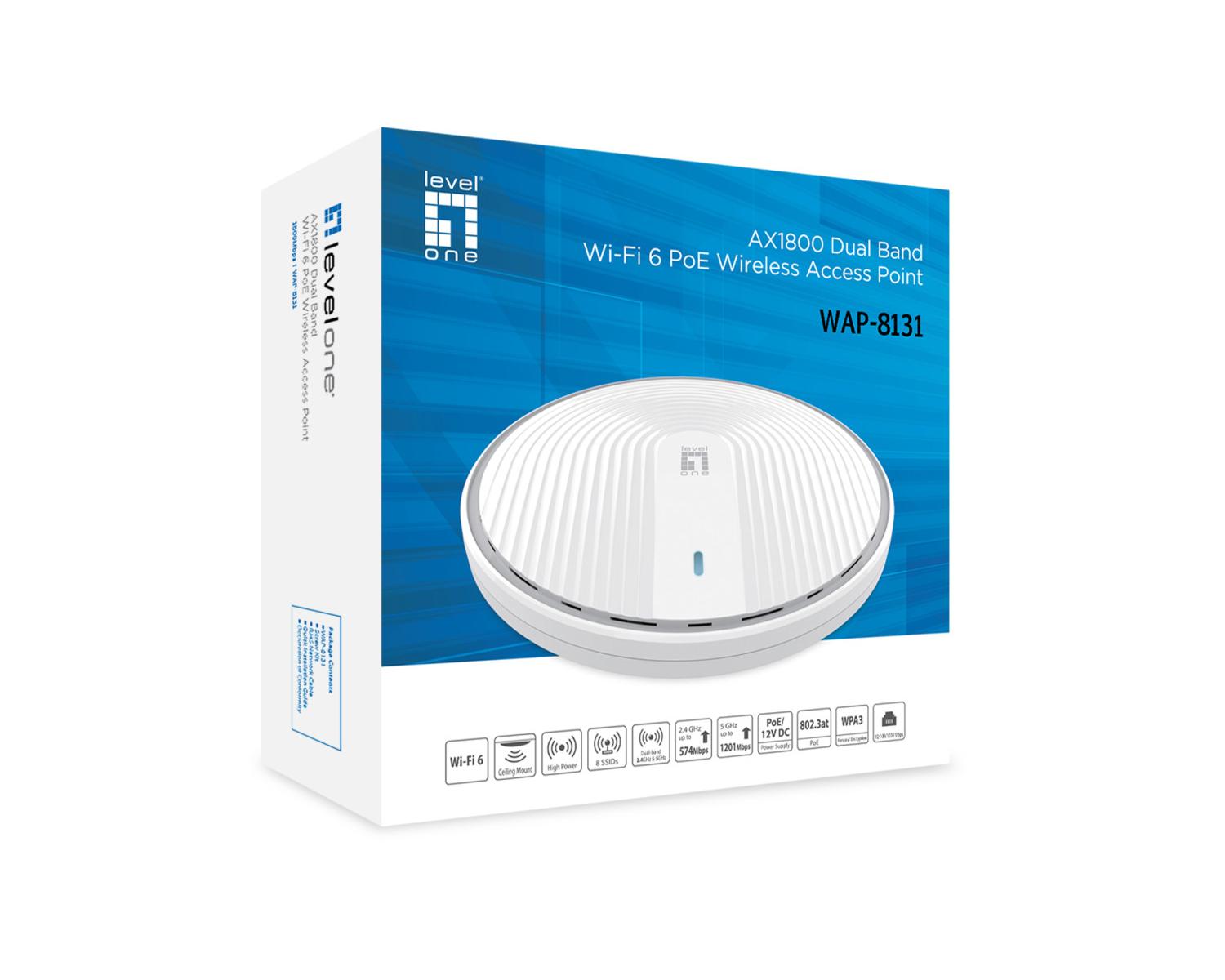 LevelOne WAP-8131 punto accesso WLAN 1800 Mbit/s Bianco Supporto Power over Ethernet (PoE)