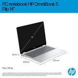 HP OmniBook 5 Flip 2-in-1 Laptop 14-fp0012nlx Intel Core i3 i3-1315U 35,6 cm (14 pollici) Touch screen 2K 8 GB LPDDR5-SDRAM 512 GB SSD Wi-Fi 6 (802.11ax) Windows 11 Home Argento