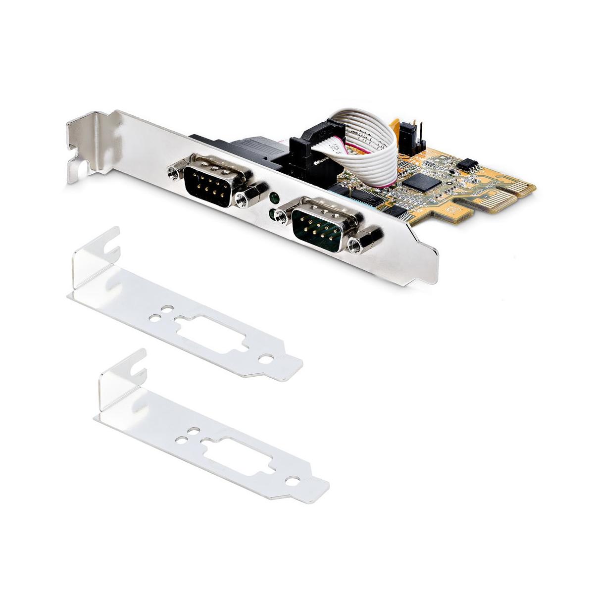 StarTech.com Scheda seriale PCI Express a due porte - Scheda di interfaccia seriale da PCIe a 2x RS232 (DB9)- Scheda PCIe con staffe standard o a basso profilo - 16C1050 UART - Ritenzione COM - Windows e Linux